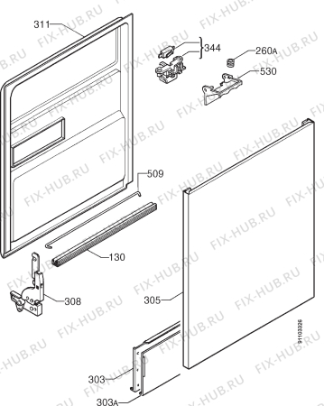 Взрыв-схема посудомоечной машины Zanussi DW6714 - Схема узла Door 003